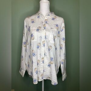 NWT Aerie Peanuts Long Sleeve Pajama Top Size Medium sally Seersucker Buttons